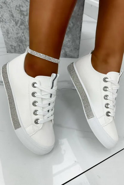 Crystal Deluxe Trim Trainers Silver, with emphasis on functional Lace-Up Design