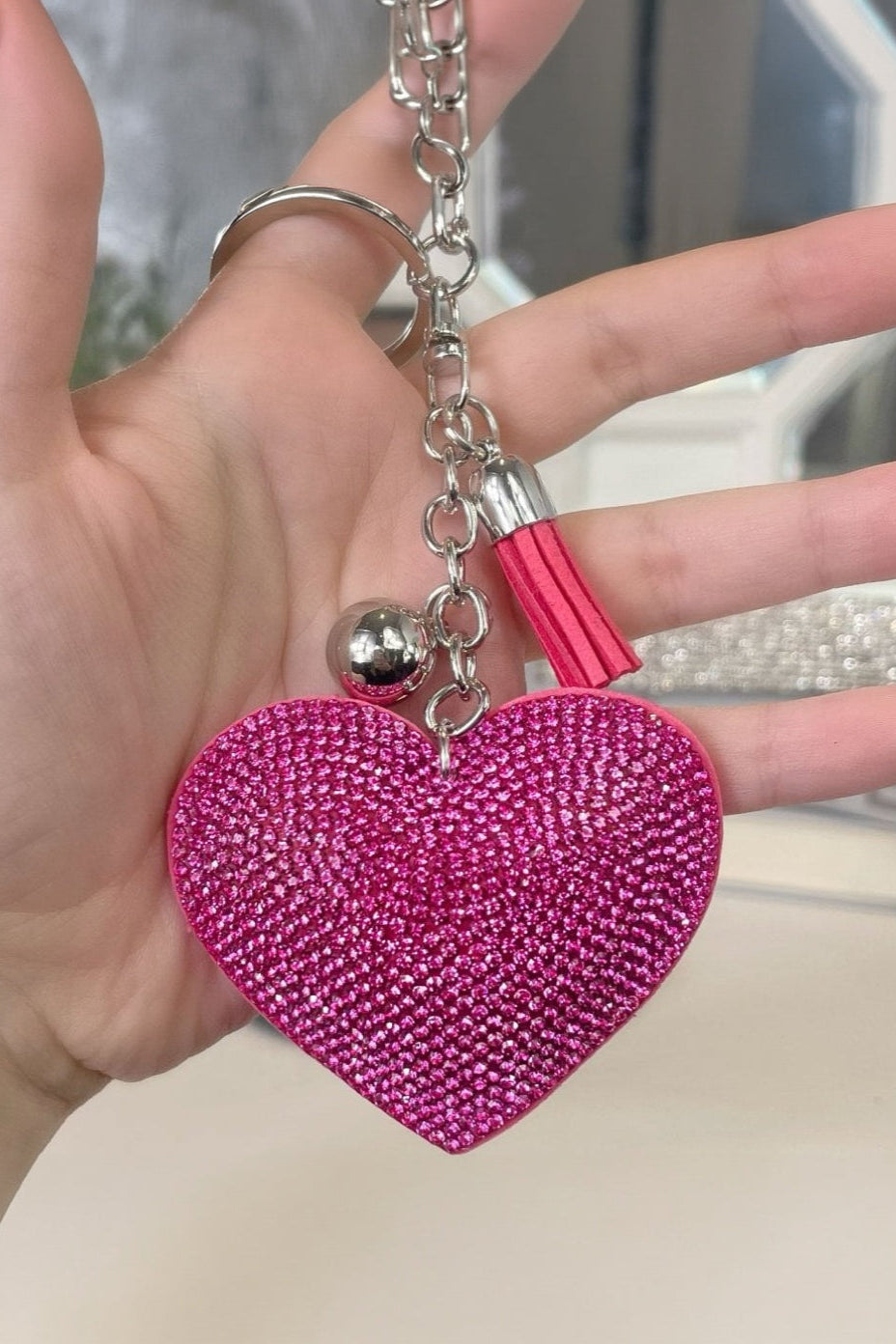 Lemonade Crystal Padded Heart Keyring Hot Pink