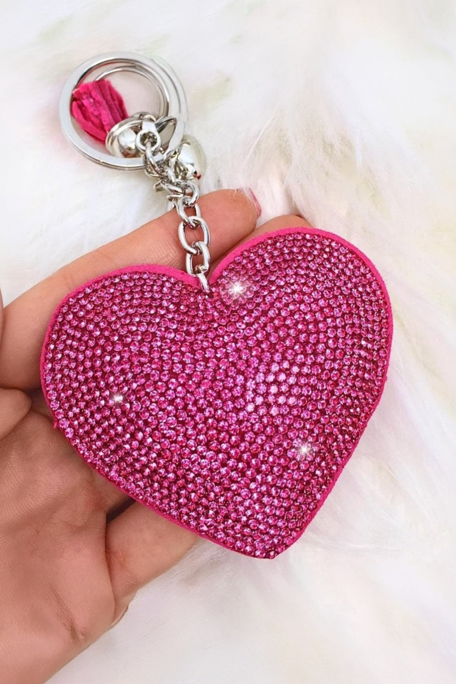 Lemonade Crystal Padded Heart Keyring Hot Pink
