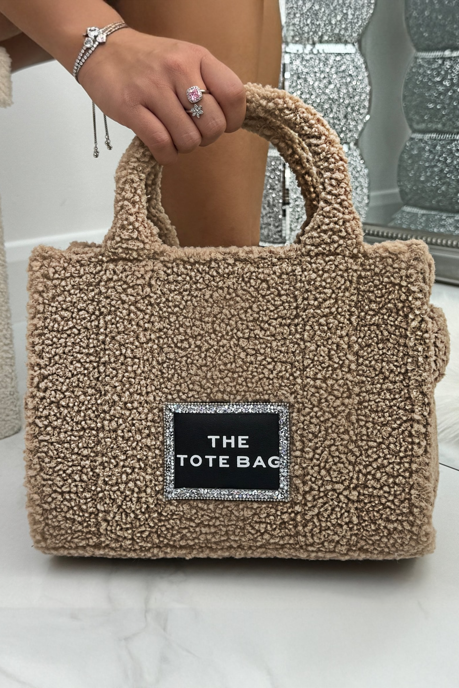 Crystal Trim Teddy Medium Tote Mocha finished with medium Size