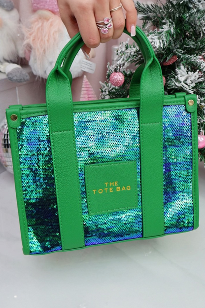 Glitter Twinkle Medium Tote Bag Peacock Green finished with medium Size