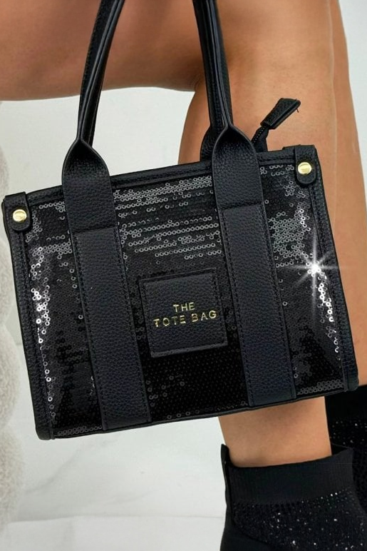 Glitter Twinkle Small Tote Bag Black designed with small Size