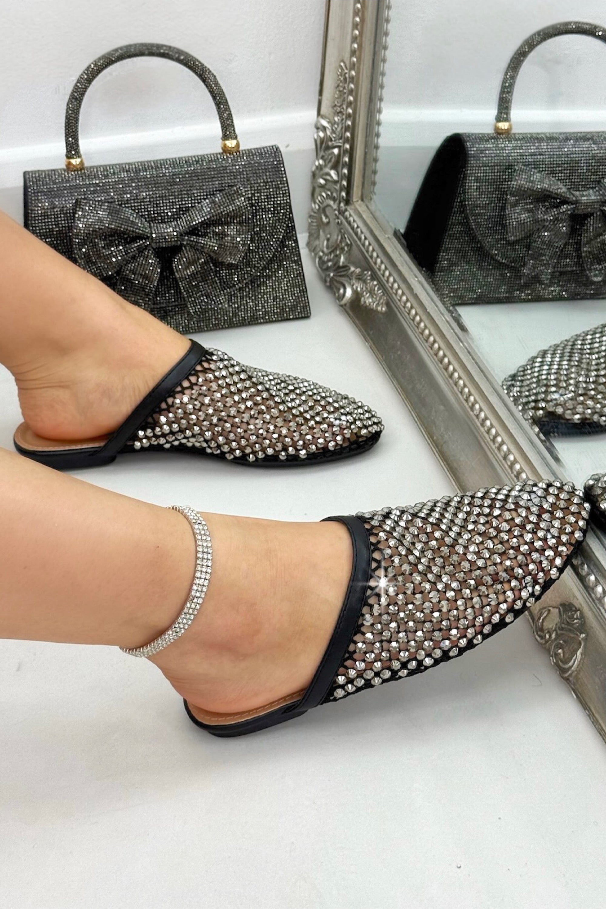 Sparkly Prism Glow Mule Sliders Limited Edition Black
