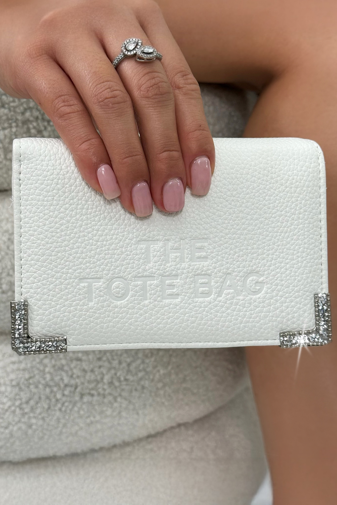 Sparkly Tote Bag Purse White designed with faux Leather