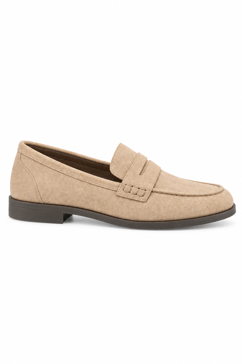 Lennox Faux Suede Penny Detail Flat Loafers Beige