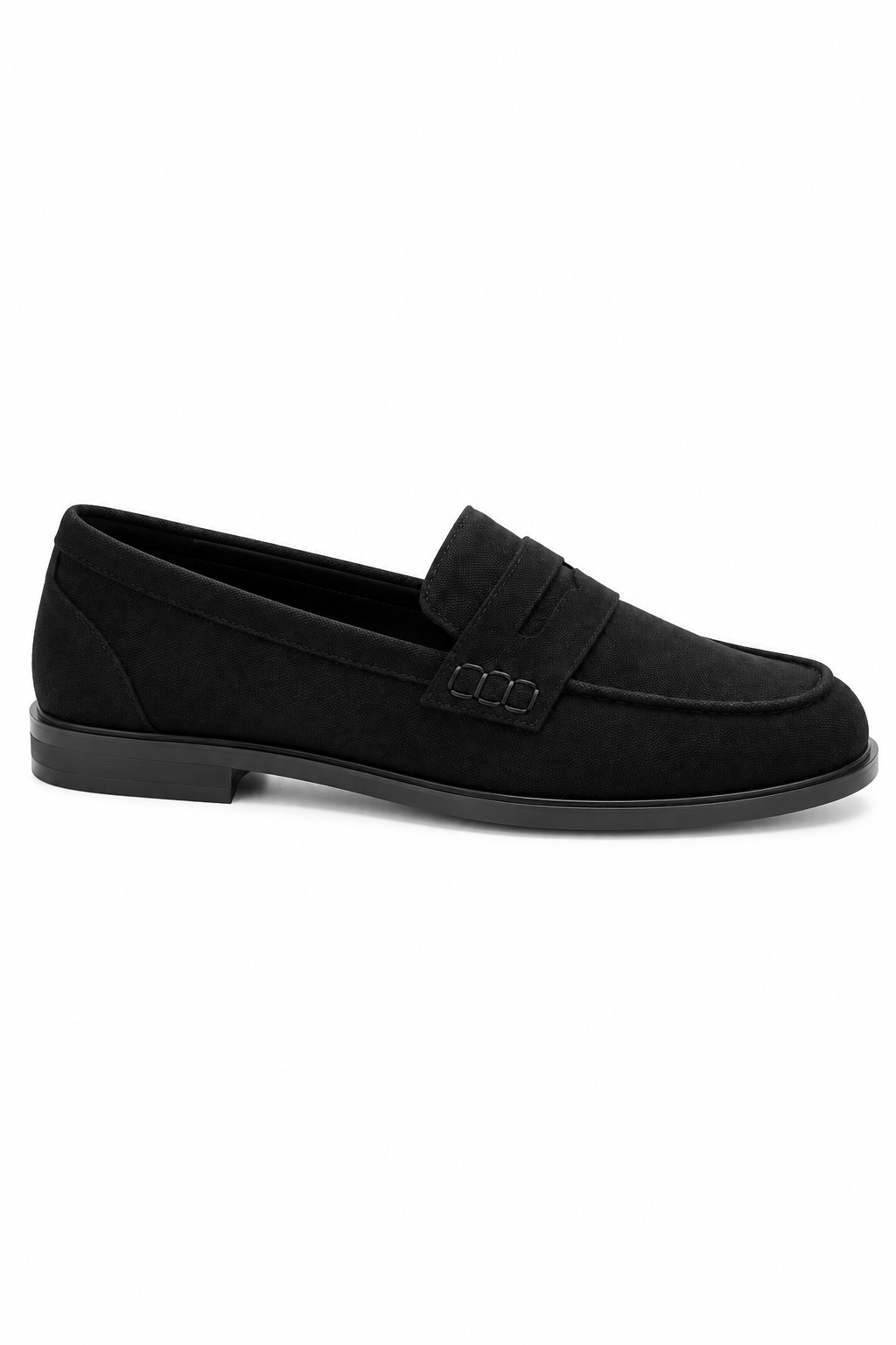 Lennox Faux Suede Penny Detail Flat Loafers Black