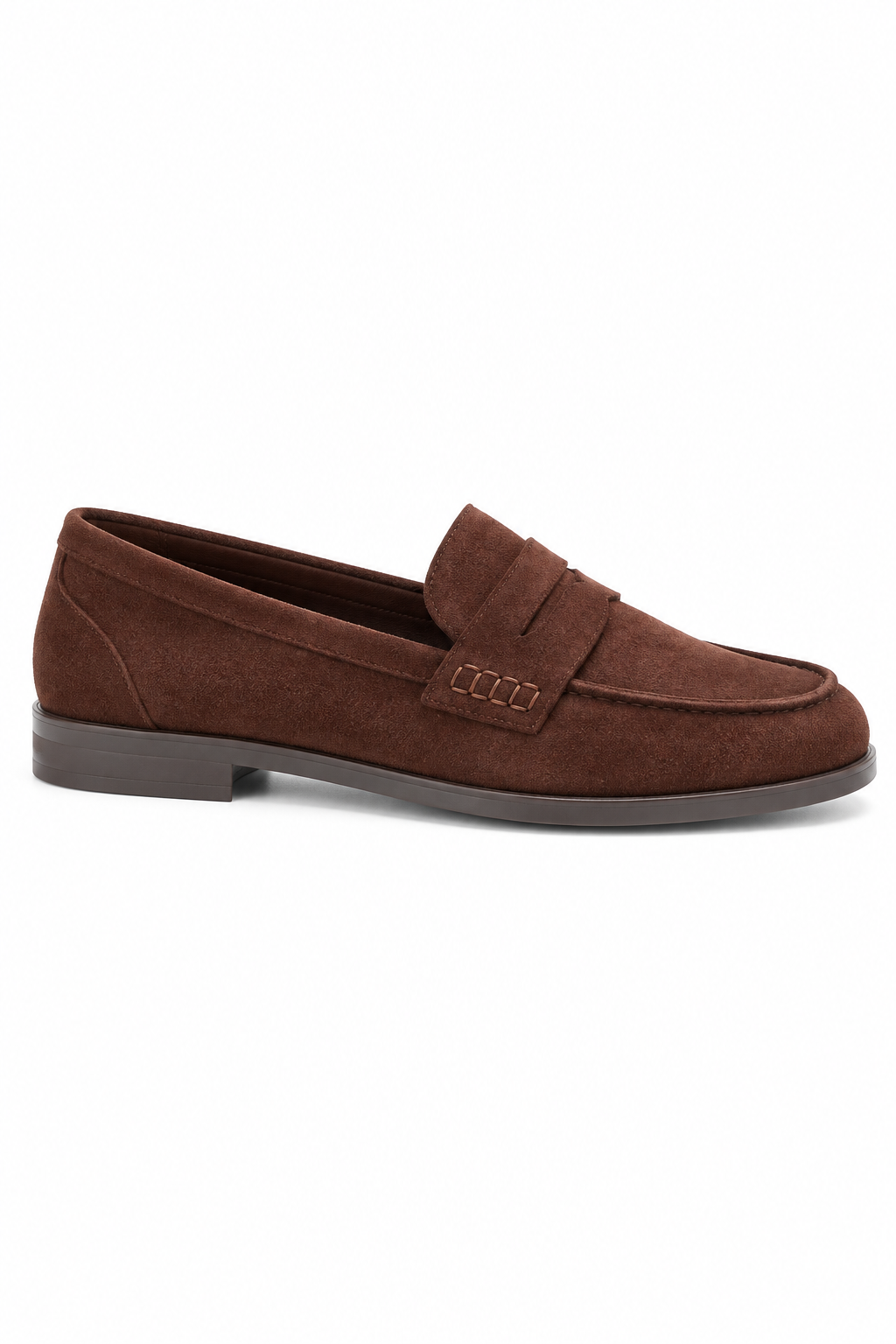 Lennox Faux Suede Penny Detail Flat Loafers Brown