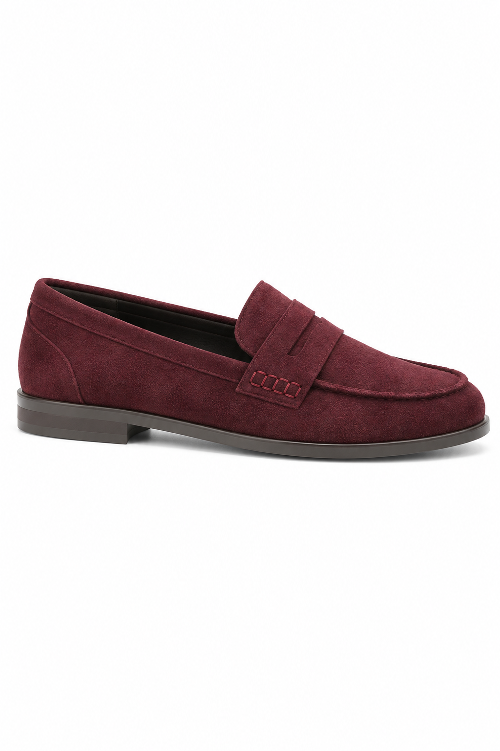 Lennox Faux Suede Penny Detail Flat Loafers Wine