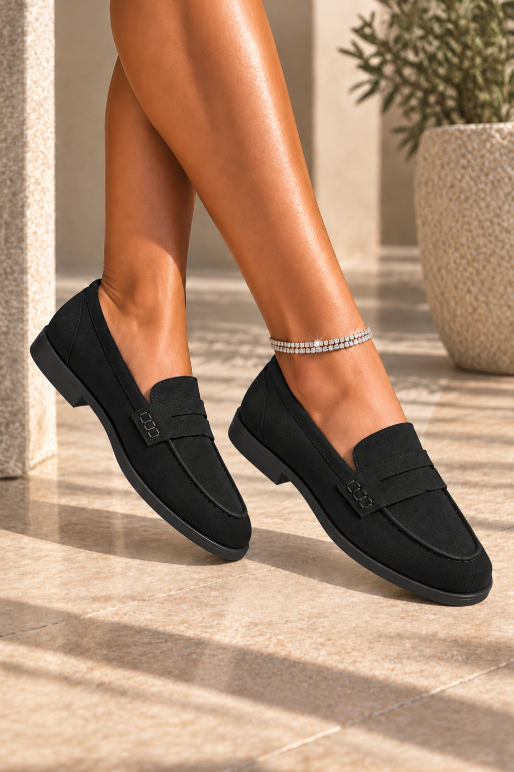 Lennox Faux Suede Penny Detail Flat Loafers Black