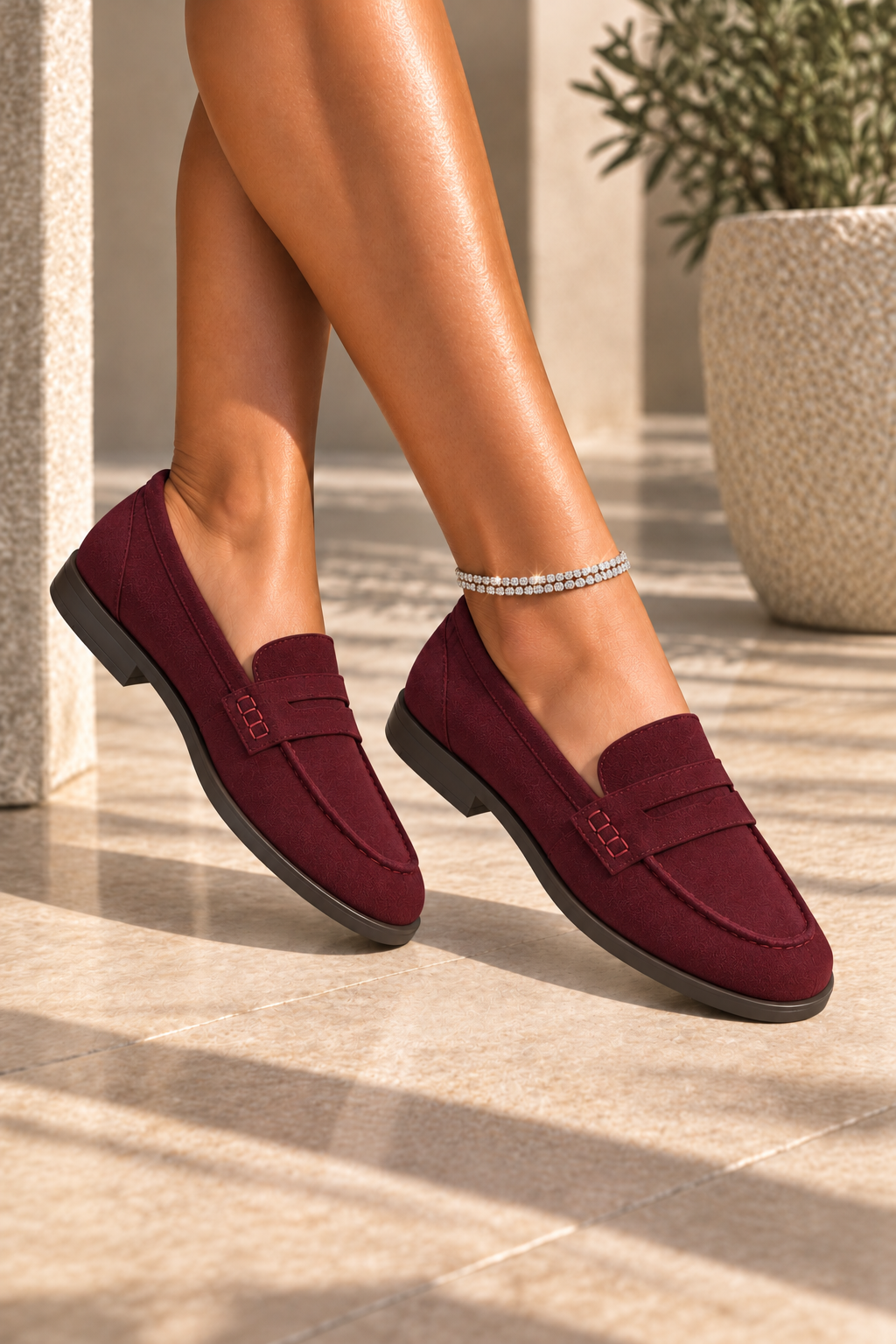 Lennox Faux Suede Penny Detail Flat Loafers Wine
