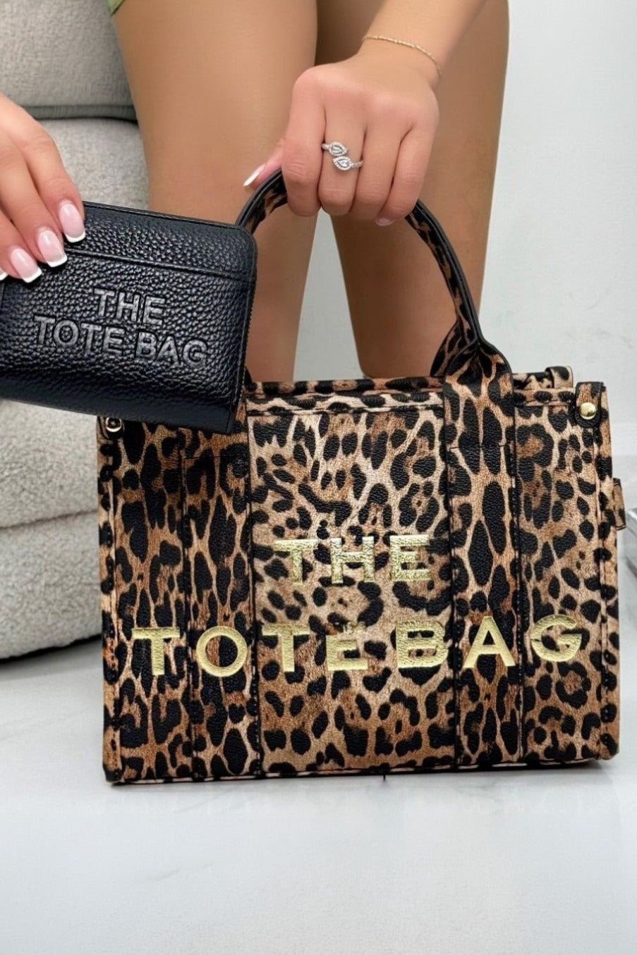 Limited Edition Golden Leopard Medium Tote Bag &amp; Lemonade Zip Up Tote Bag Purse Black Bundle