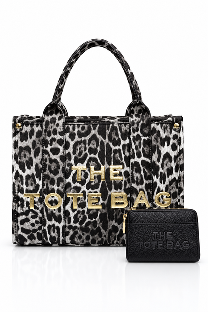 Limited Edition Snow Leopard Medium Tote Bag &amp; Lemonade Zip Up Tote Bag Purse Black Bundle