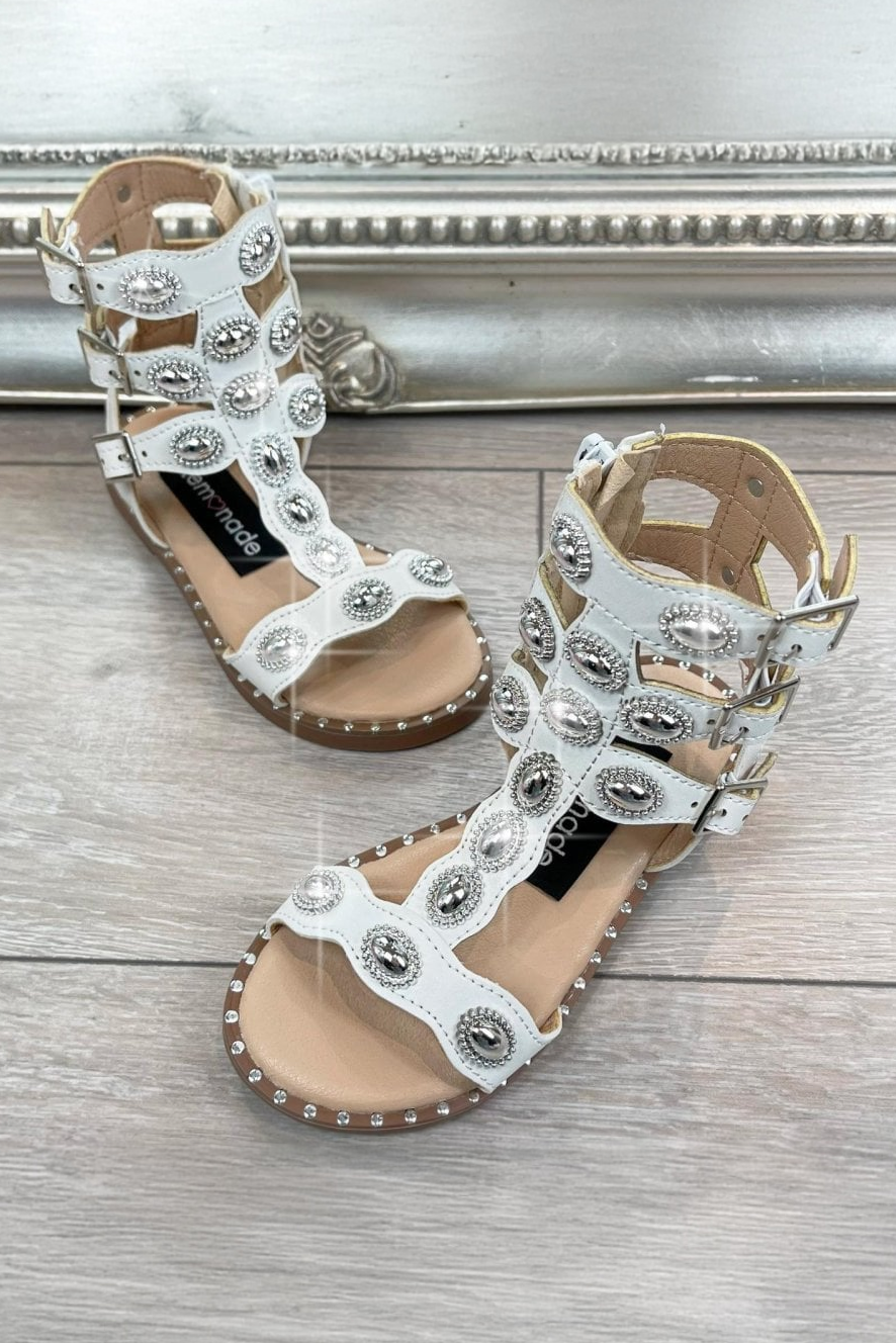 Little Lemmy Crystal Athena Sandals White designed with buckle Fastenings