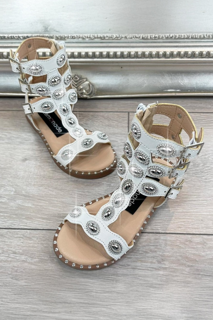 Little Lemmy Crystal Athena Sandals White designed with buckle Fastenings