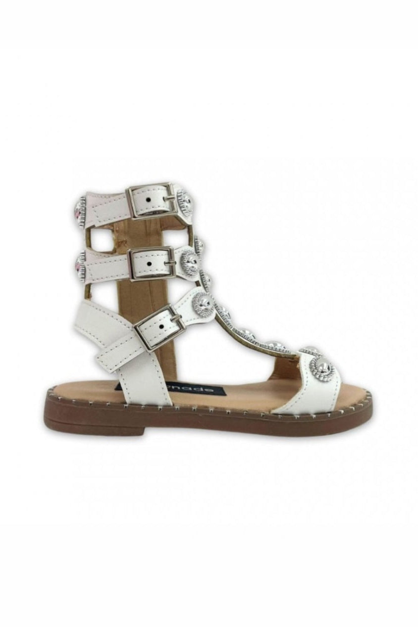 White Greek-inspired sandal on a white background