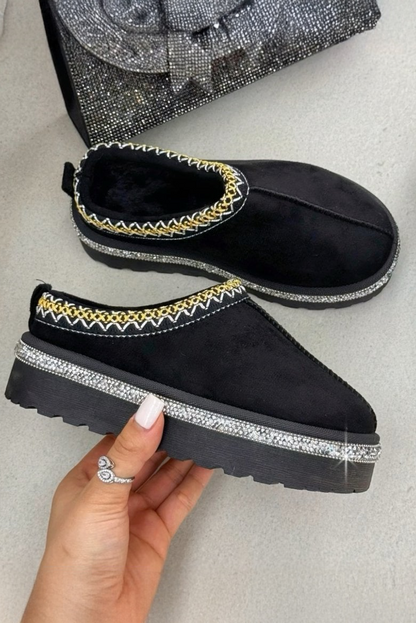 Little Lemmy Crystal Platform Tazgirl Faux Fur Lined Slippers Limited Edition Black designed with soft faux suede finish