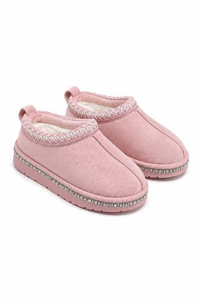 Little Lemmy Crystal Tazgirl Faux Fur Lined Mule Clog Slippers Pink