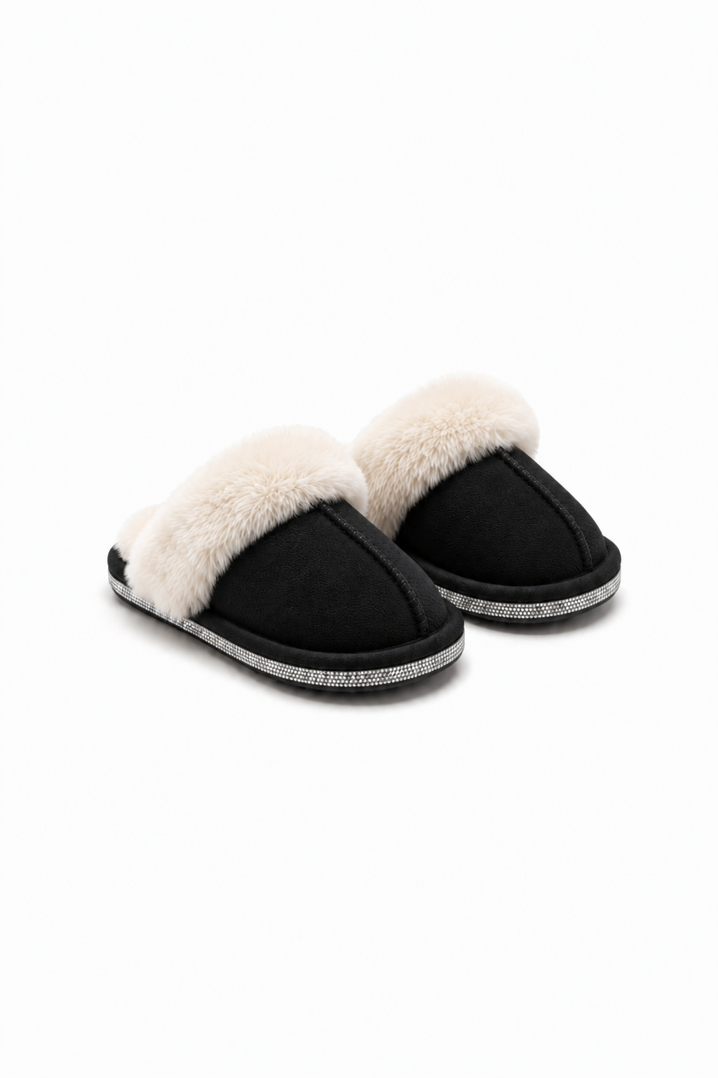 Little Lemmy Crystal Trim Cosy Slippers Black