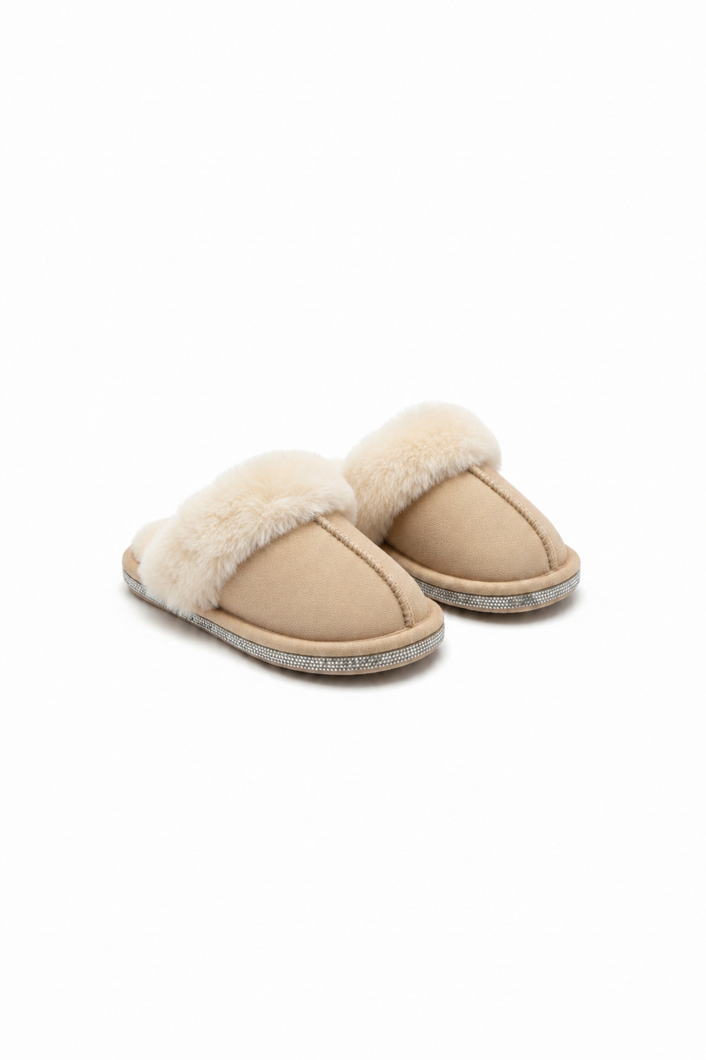 Little Lemmy Crystal Trim Cosy Slippers Nude