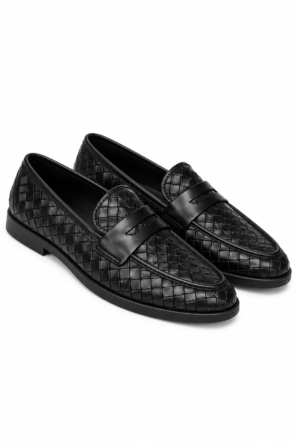 Marlow Luxe Woven Leather Look Flat Loafers Black