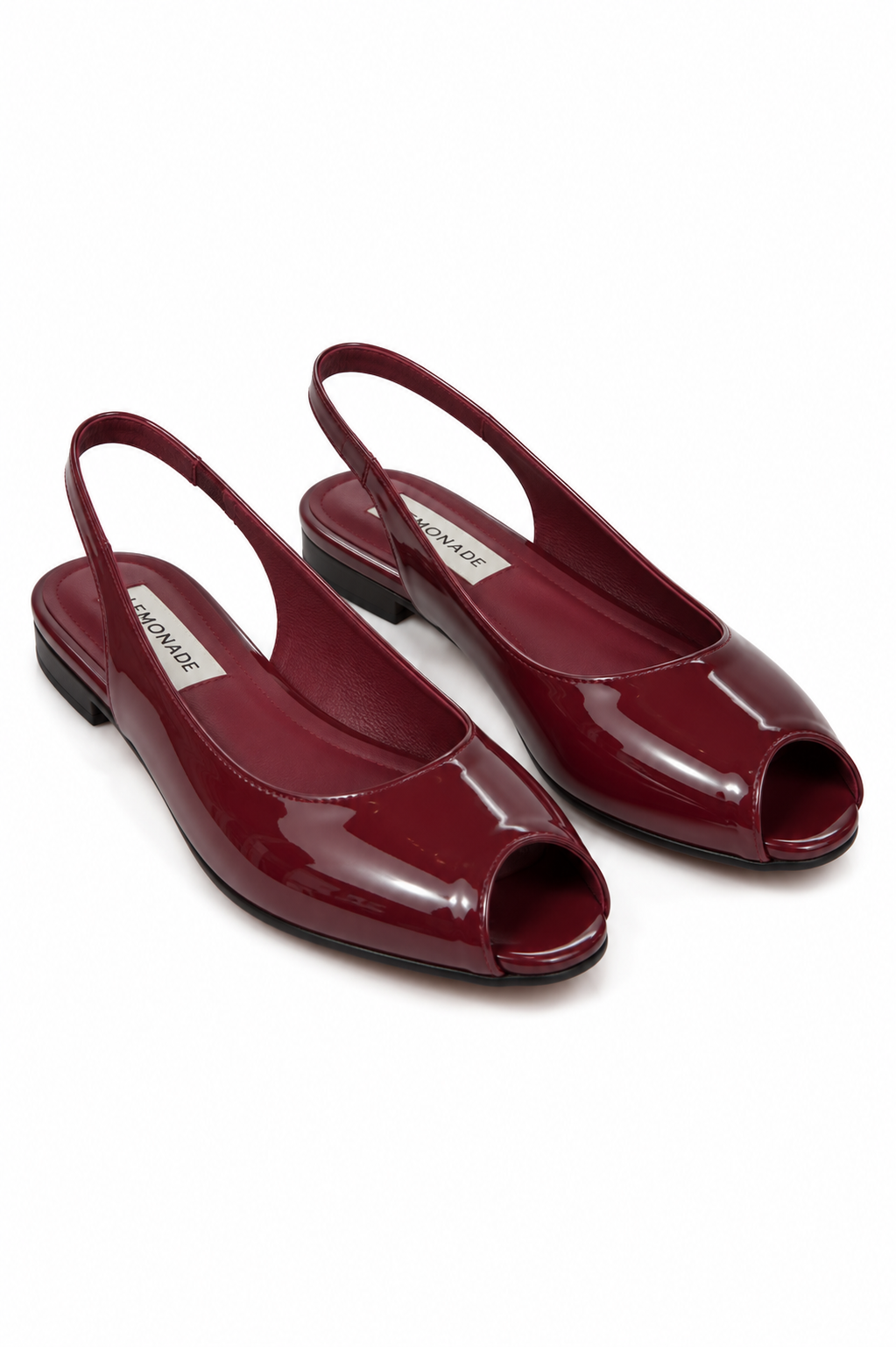 Luxe Pointed Open-Toe Slingback Patent Flats Burgundy