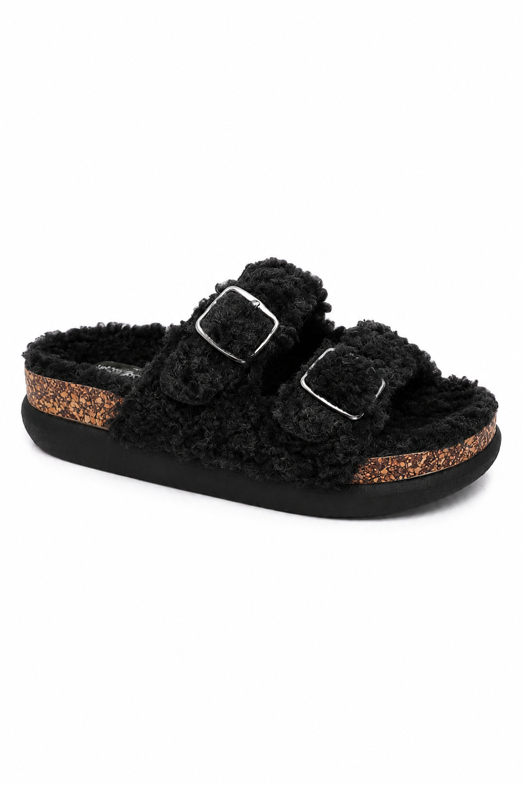 Luxe Comfort Teddy Double Buckle Sliders Black