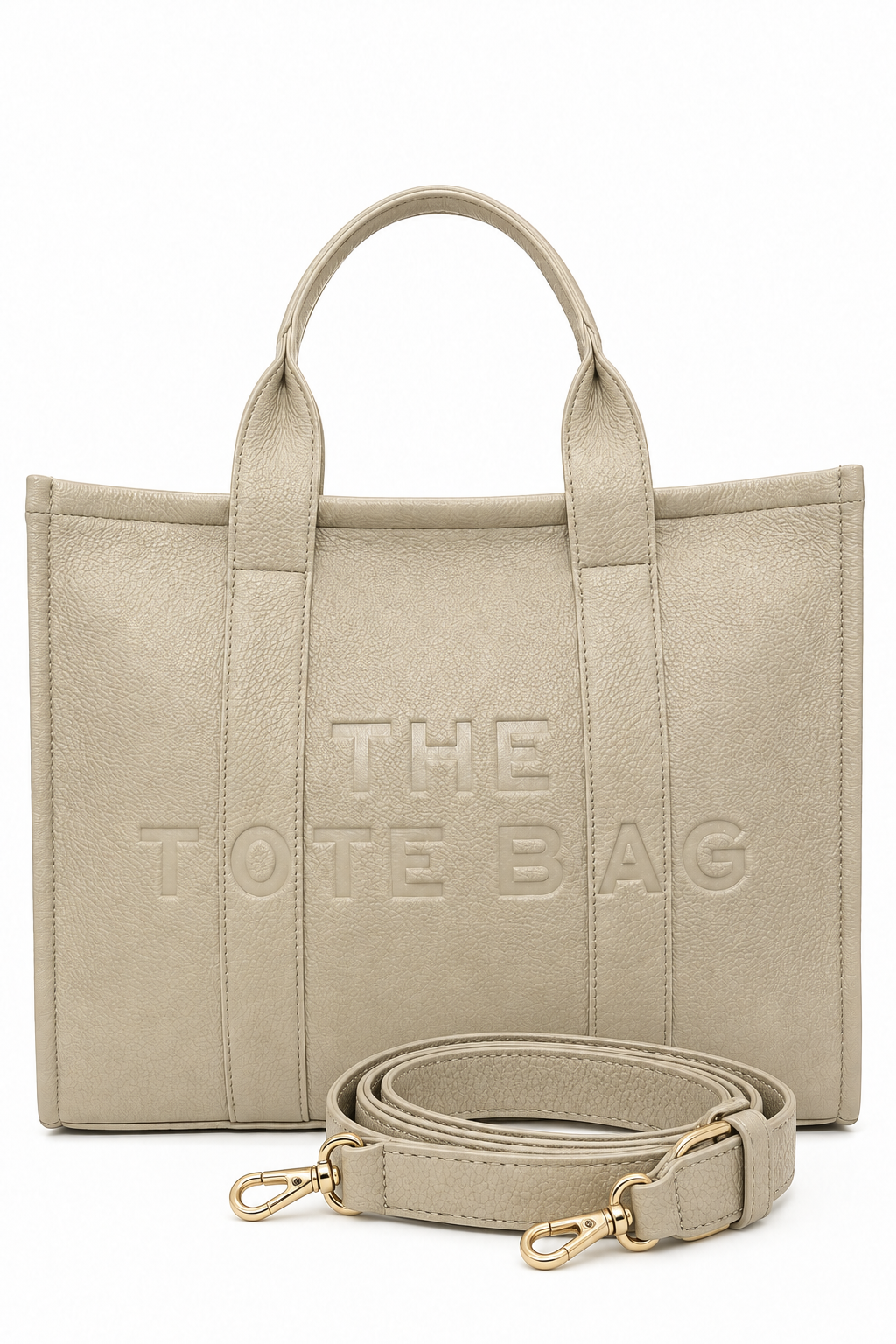 Faux Leather Large Tote Bag Beige