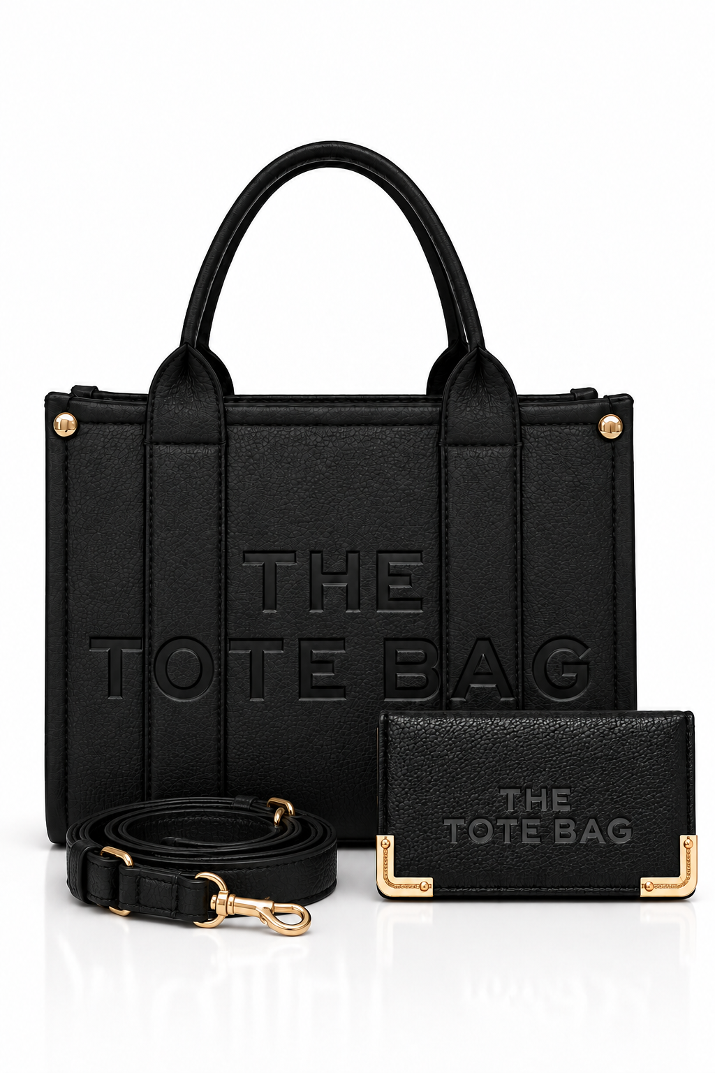 Faux Leather Medium Tote Bag Black &amp; Classic Tote Purse Black Bundle