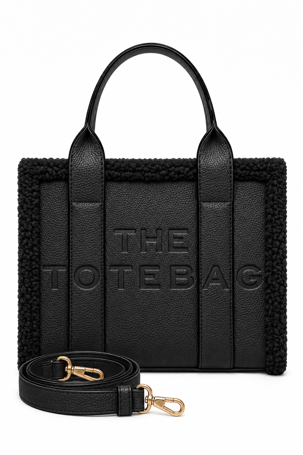 Winter Crush Medium Tote Sherpa Handbag Black Noir