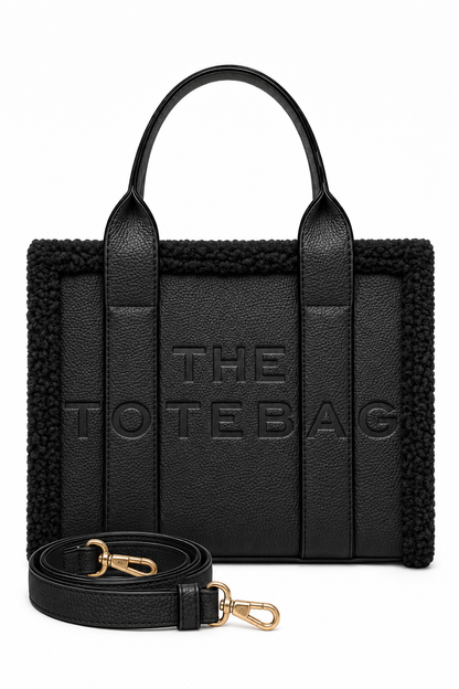 Winter Crush Medium Tote Sherpa Handbag Black Noir