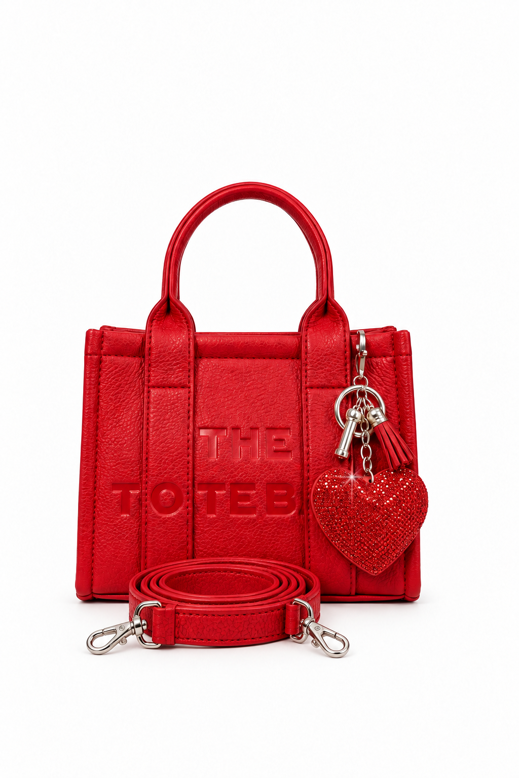 Faux Leather Mini Tote Bag Red &amp; Padded Heart Keyring Red Limited Edition Valentines&