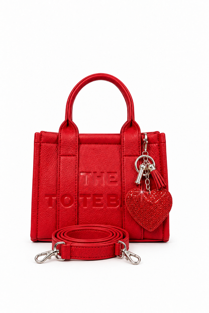 Faux Leather Mini Tote Bag Red &amp; Padded Heart Keyring Red Limited Edition Valentines&