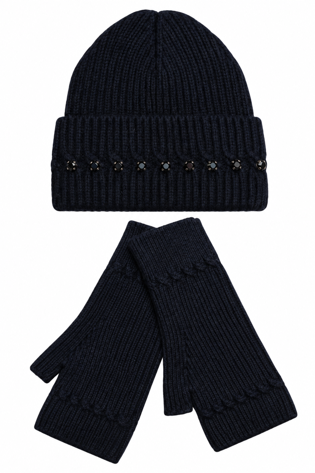 Marnie Wool Blend Sparkly Beanie &amp; Gloves Set Black
