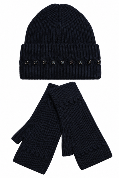 Marnie Wool Blend Sparkly Beanie &amp; Gloves Set Black
