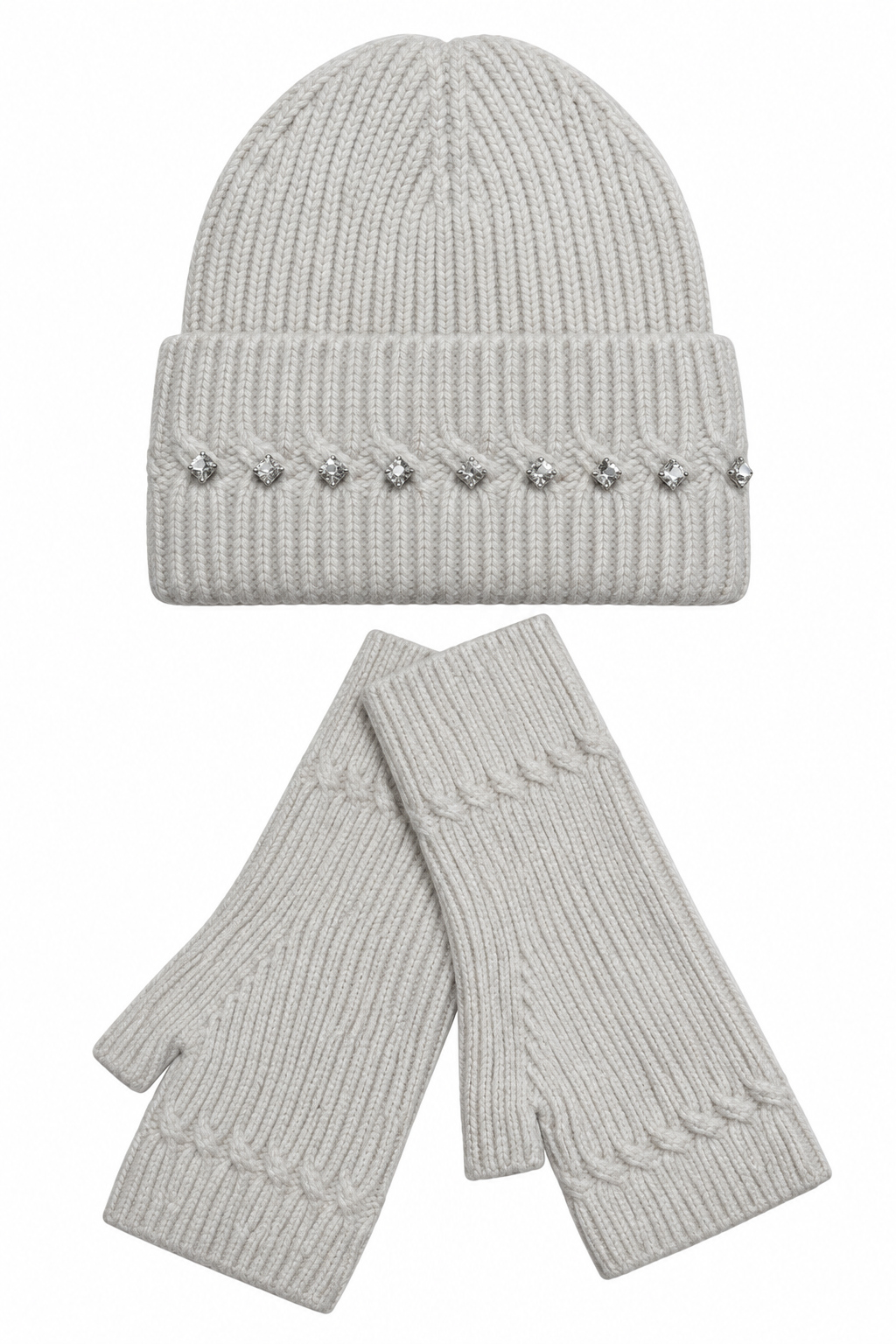 Marnie Wool Blend Sparkly Beanie &amp; Gloves Set Nude