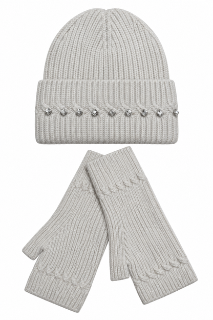 Marnie Wool Blend Sparkly Beanie &amp; Gloves Set Nude