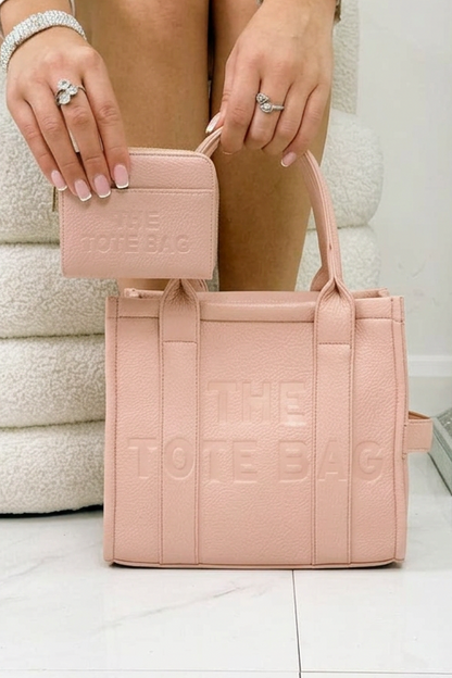 Faux Leather Medium Tote Bag Baby Pink &amp; Lemonade Zip Up Tote Bag Purse Pink Bundle
