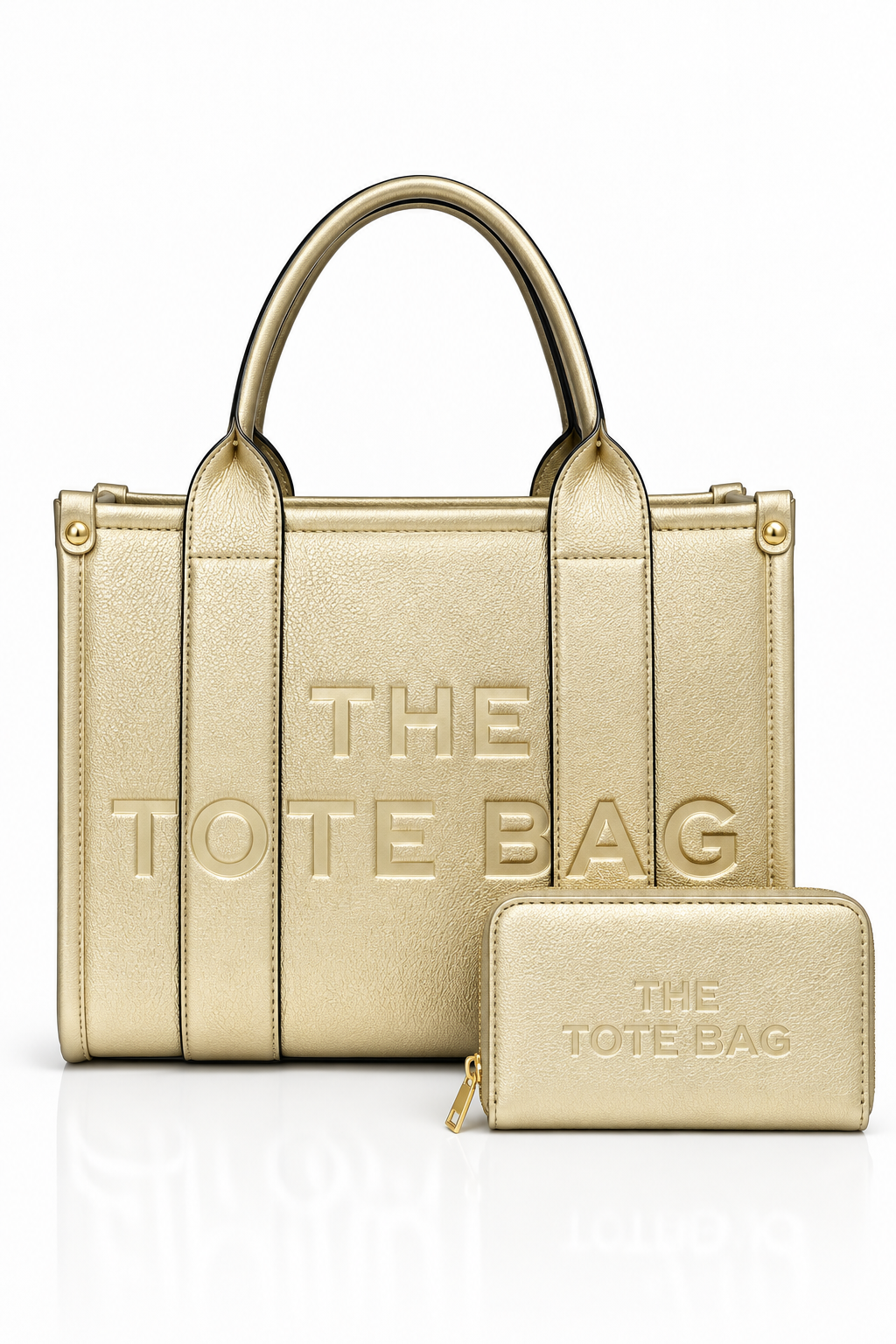 Faux Leather Medium Tote Bag Metallic Gold &amp; Faux Leather Tote Bag Purse Metallic Gold Bundle