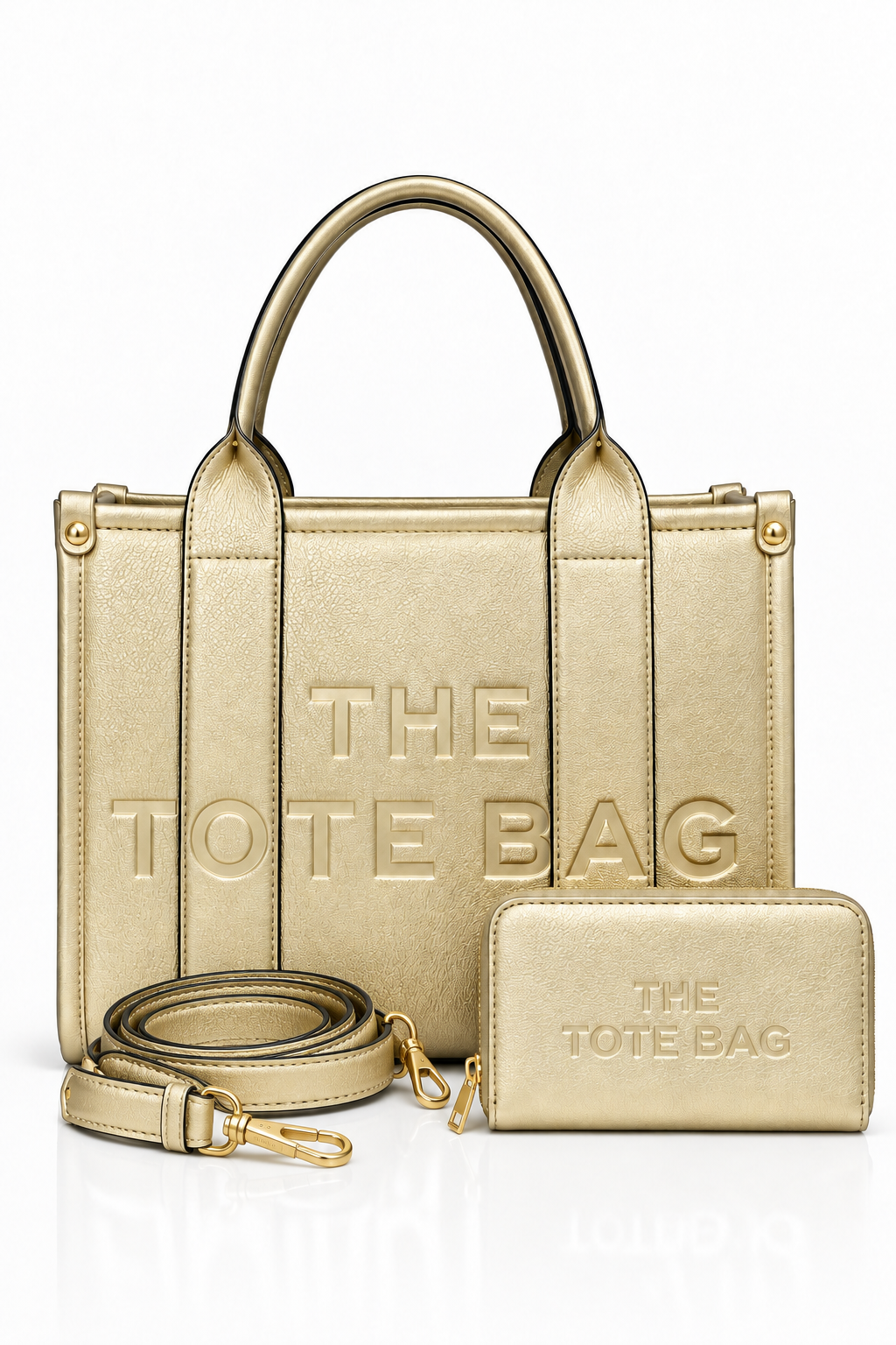 Faux Leather Medium Tote Bag Metallic Gold &amp; Faux Leather Tote Bag Purse Metallic Gold Bundle