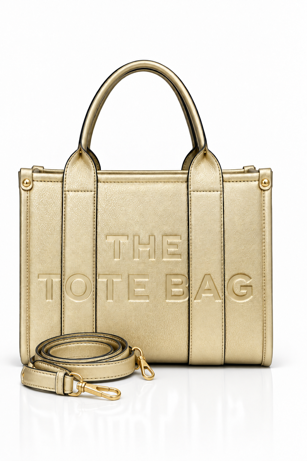 Faux Leather Medium Tote Bag Metallic Gold