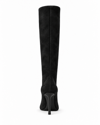 Selena Luxe Knee High Faux Suede Kitten Heel Wide Leg Boot Black