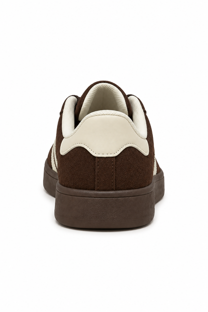 Classic Faux Suede Lace-Up Stripe Trainers Beige Brown