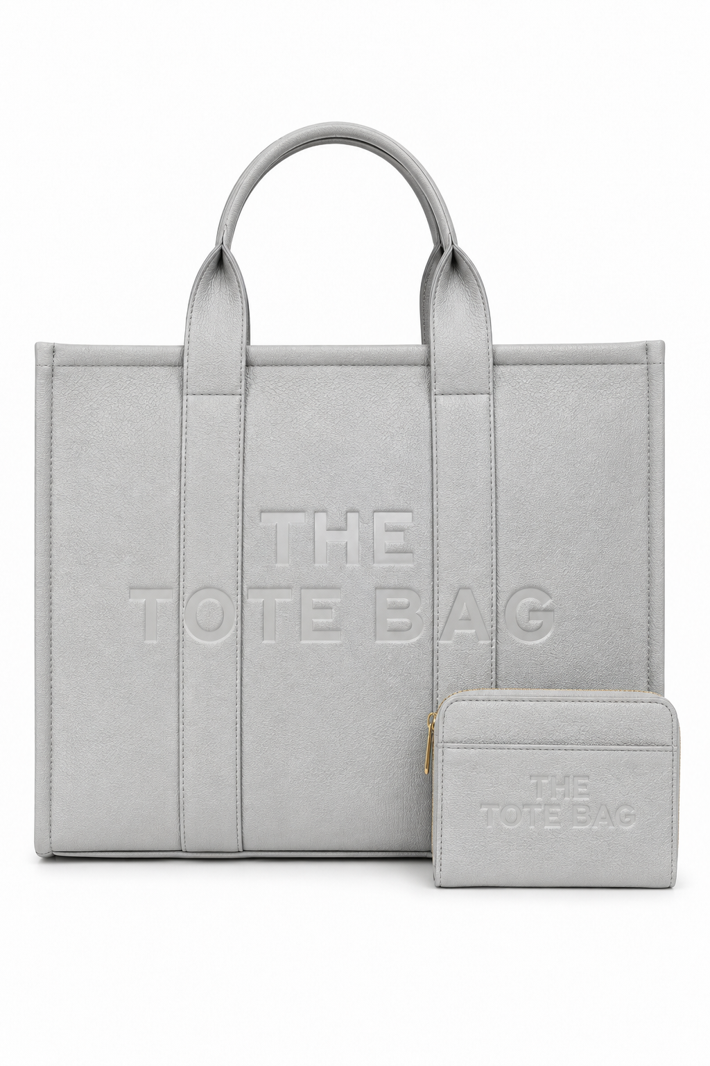 Faux Leather Large Tote Bag Grey &amp; Zip Up Tote Bag Purse Grey Bundle