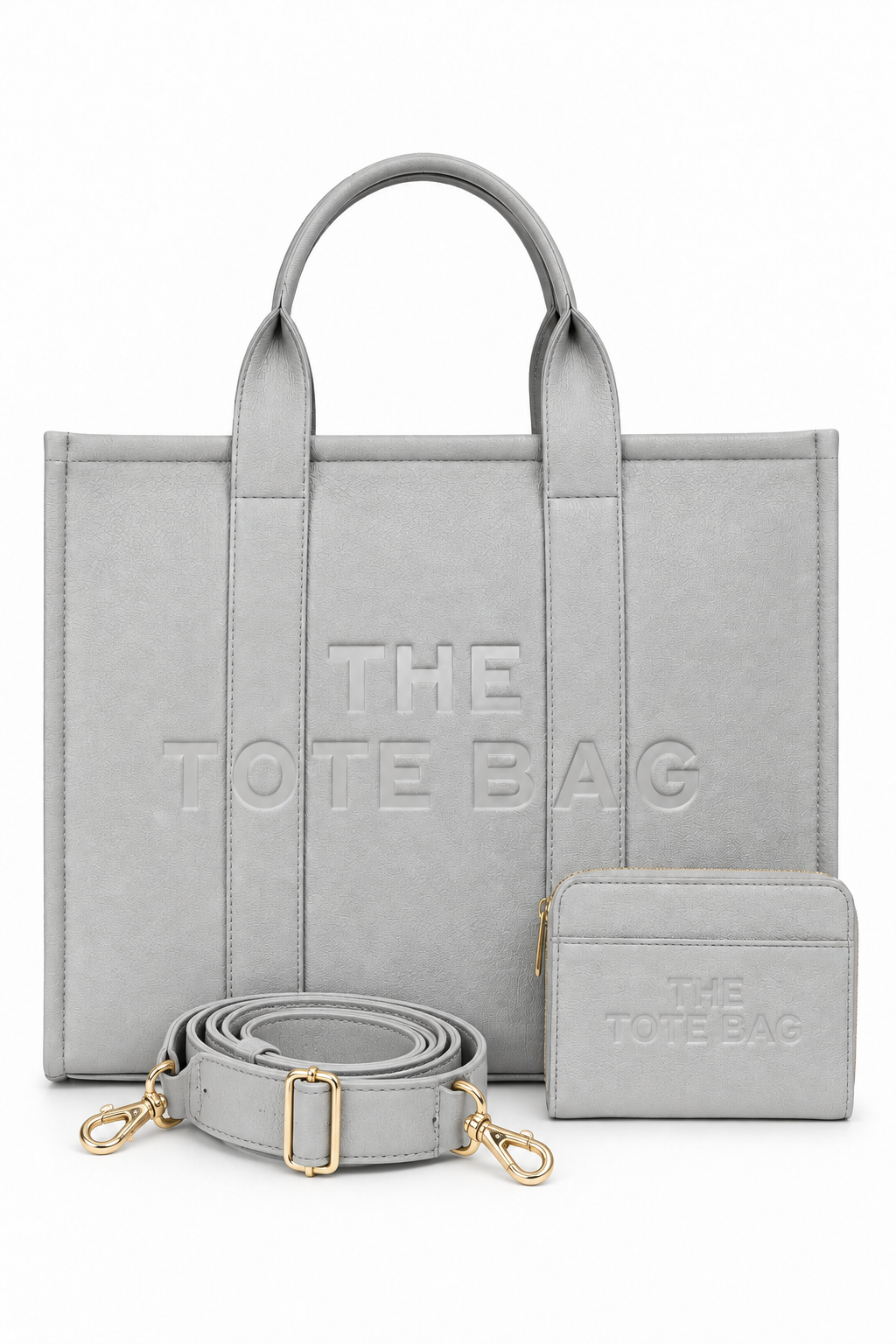 Faux Leather Large Tote Bag Grey &amp; Zip Up Tote Bag Purse Grey Bundle