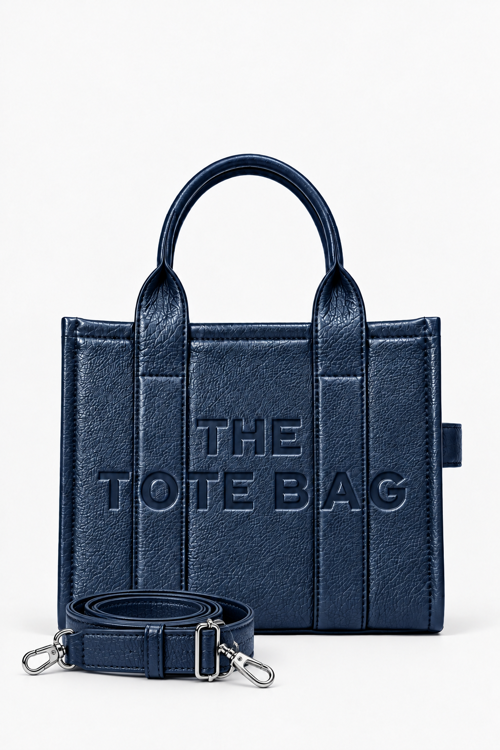 Faux Leather Medium Tote Bag Navy