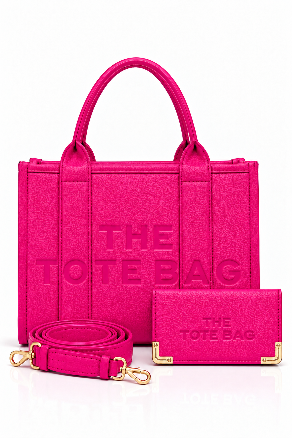 Faux Leather Medium Tote Bag Hot Pink &amp; Classic Tote Purse Hot Pink Bundle