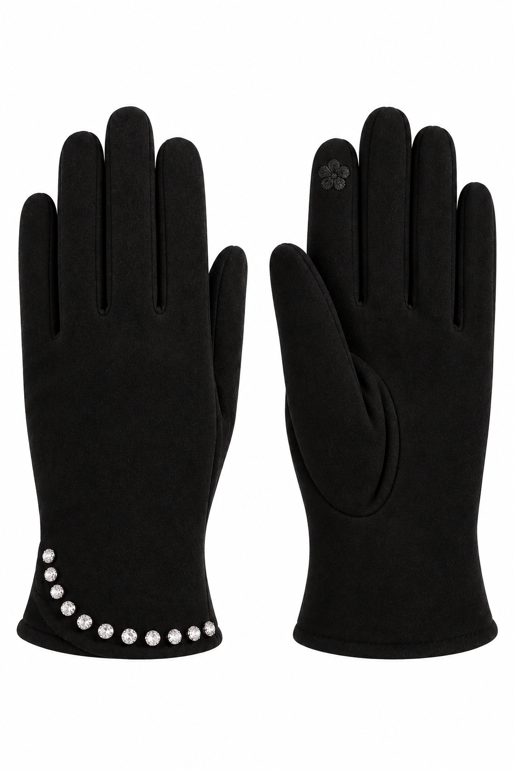 Noelle Crystal Flora Gloves Black