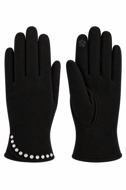 Noelle Crystal Flora Gloves Black