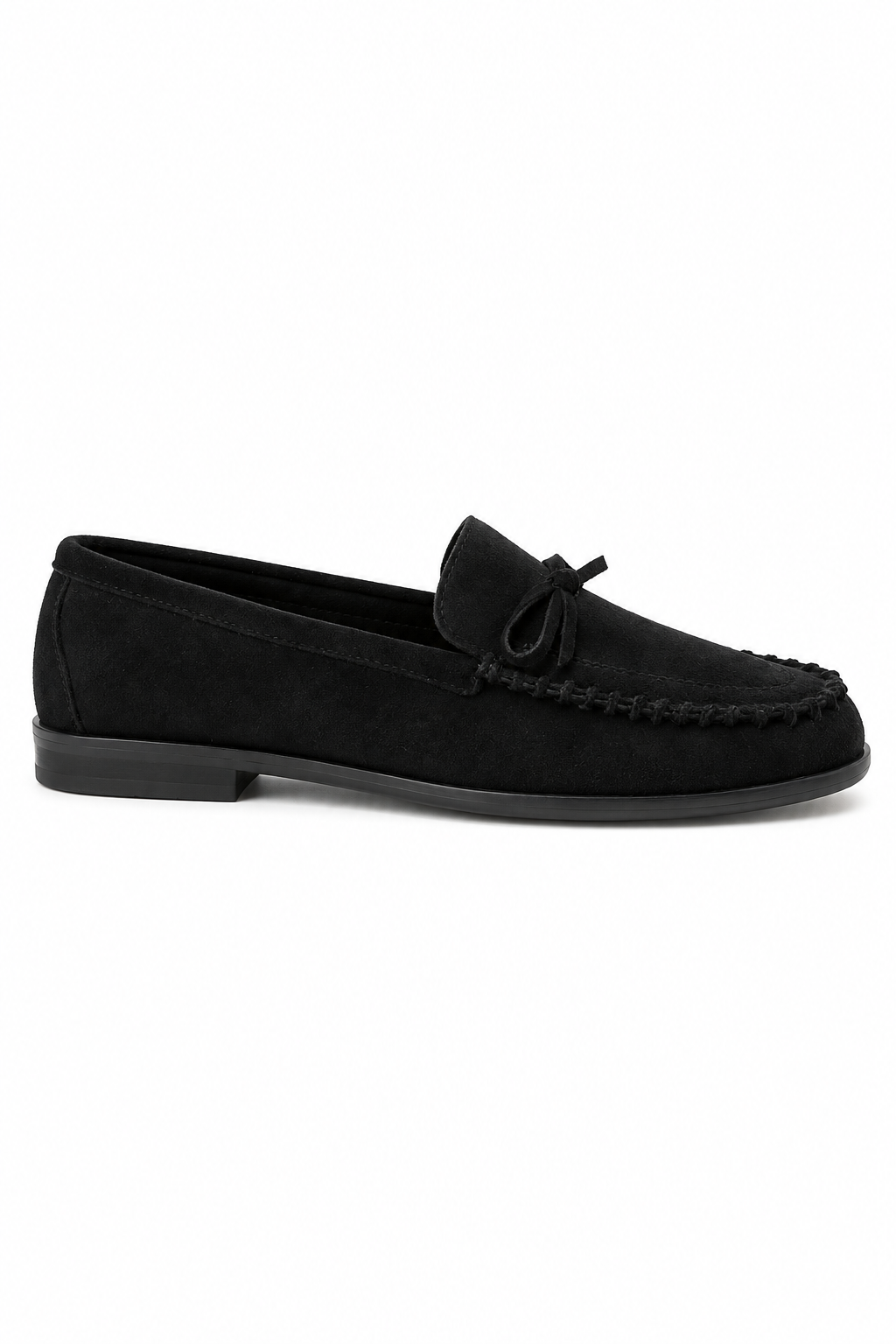Nola Faux Suede Bow Detail Moccasin Flat Loafers Black