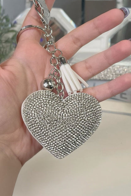 Crystal Padded Heart Keyring Silver